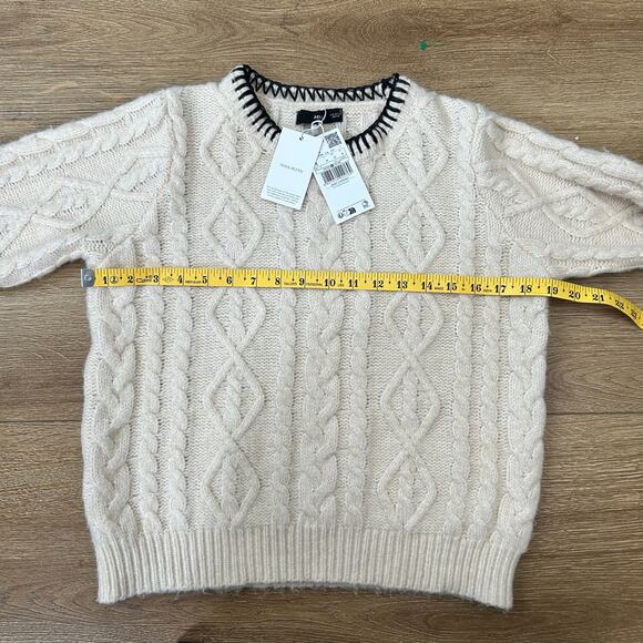 MNG Mango Cable Knit Pullover with Contrasting Trim Wmns Size Medium Wool Blend - Picture 7 of 16